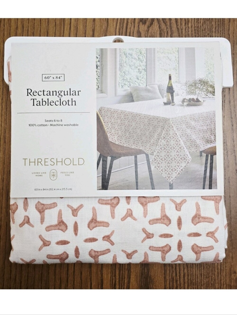 NEW Threshold Fabric Tablecloth Cotton 60 x 84 Rectangular White Dusty Rose Pink